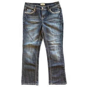 Earl Womens Embellished Blue Jeans 6P Denim Faded Dark Wash Straight Leg EUC